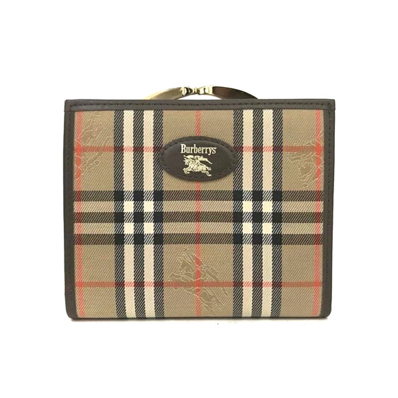 Authentic Burberrys Check Nylon and Leather Bifold Compact Kisslock Wallet - Picture 1 of 8